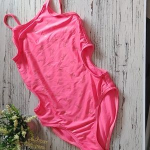 The Children's Place Pink one piece swmimming bathing suit horses pattern